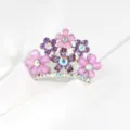 Kids rhinestone crown hair comb, pink and purple flower crystal insert comb accessory for girls. - FS20768 / Purple