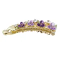 Goldfarbene Bananen-Haarspange aus Legierung mit lila Emailleschmuckblumen und Strass. - HB00748 / Lila