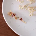 Gold-tone enamel flower hair clip with sparkling rhinestones for women side bangs styling. - RY07619(Coffee)