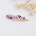 Elegant floral hairpin with purple enamel flowers, rhinestones, and gold metal clip. - RY07621(Purple)