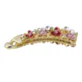 Goldfarbene Metall Bananenhaarspange mit emaillierten Blumen und funkelnden Strasssteinen. - HB00748 / Rosa