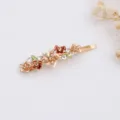 Gold metal hair clip with painted enamel flowers and sparkling rhinestones for women. - RY07621(Coffee)