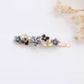 Floral hair clip with enamel flowers and rhinestones, elegant gold metal side bobby pin variant. - RY07621(Gray)