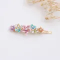 Gold metal floral hair clip with colorful enamel and sparkling rhinestones for women - RY07621(Mixed)