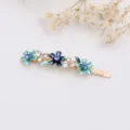 Floral enamel hair clip with rhinestones, elegant side hairpin accessory for women. - RY07622(Blue)