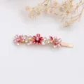Pink enamel floral hair clip with sparkly rhinestones, elegant metal bobby pin styling. - RY07622(Pink)