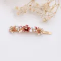 Elegant floral enamel hair clip with sparkling rhinestones, perfect for side bangs and styling. - RY07622(Coffee)