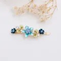 Chic Enamel Floral Hair Clip Blue Rhinestone Side Barrettes Elegant Hair Accessories - RY07623(Blue)