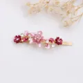 Enamel flower hair clip rhinestone pink metal barrette sweet cute hair accessories for women - RY07623(Pink)