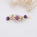 Elegant metal hair clip featuring purple painted enamel flowers and sparkling rhinestones. - RY07623(Purple)
