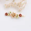 Enamel flower hair clip, gold-tone metal barrette with sparkling rhinestones for women and girls. - RY07623(Coffee)
