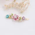 Chic enamel floral hair clip with rhinestones, elegant metal side pin for women. - RY07623(Mixed)