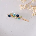 Vintage enameled floral hair clip with rhinestones, elegant side hairpin for women and girls - RY07624(Blue)