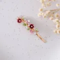 Elegant floral hairpin with enamel flowers, sparkling rhinestones and gold-plated bobby pin. - RY07624(Pink)