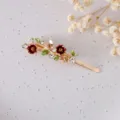 Enamel floral hair clip with rhinestones, elegant side bobby pin variant for women. - RY07624(Coffee)