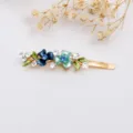 Retro enamel flower hair clip for women, vintage metal side hairpin with sparkling rhinestones. - RY07626(Blue)