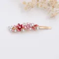 Gold Metal Enamel Flower Hairpin with Pink Rhinestone Details Side Clip Hair Accessory - RY07626(Pink)