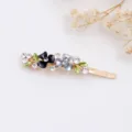 Floral hair clip with black and grey enamel flowers, green leaves, and sparkling rhinestones. - RY07626(Gray)