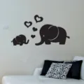 Detalle de vinilo adhesivo de pared de elefante y corazones con diseño de espejo acrílico 3D. - JM343 Negro