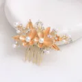 Gold flower pearl rhinestone hair comb bridal hair accessory elegant wedding hair pin decoration - FS20859 Brown