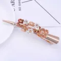 Rose gold alloy hair clip with enamel flowers and rhinestones for women stylish daily hair styling. - Coffee