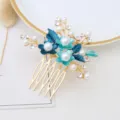 Traditional style floral hair comb with pearls and rhinestones for dance performance. - FS20860 Blue