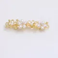Gold flower hair clip with faux pearls and rhinestones spring hair barrette for women. - Gold