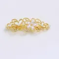 Elegant gold alloy flower hair clip with faux pearls, stylish back head barrette for women. - Gold
