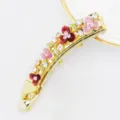 Pince à cheveux banane en métal doré avec fleurs en émail coloré et strass brillants. - HB00746 Rose