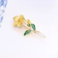 Chic Enamel Flower Hair Clip Sweet Floral Fringe Pin Gold Plated Botanical Hair Accessory - Yellow