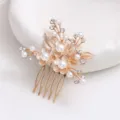 Gold pearl rhinestone hair comb floral wedding bridal hair accessory pin for women styling - FS20860 Brown