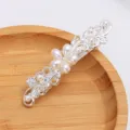 Silver pearl flower hair clip elegant alloy barrette for women half up hairstyle styling. - Silver