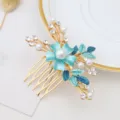 Elegant floral hair comb with blue enamel petals, pearls and rhinestones for stunning styling. - FS20861 Blue