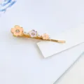Sweet floral hair clip with rhinestones and pearls, elegant alloy side clip for daily wear. - Pink and Purple