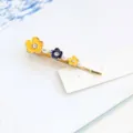 Sweet floral hairpin with enamel flowers, pearls, and rhinestones. Elegant side hair clip. - Yellow and Black