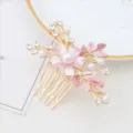 Elegant pink floral hair comb with pearls and rhinestones, perfect for wedding and party styles. - FS20861 Pink