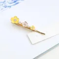 Sweet floral hair clip with pearls and rhinestones, elegant metal bobby pin for daily wear. - Yellow and Purple