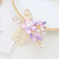 Elegant floral rhinestone pearl hair comb in gold finish, perfect for dance and party styling. - FS20861 Purple