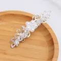 Silver alloy hair clip with pearls and rhinestones, elegant flower spring barrette for women. - Silver