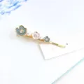 Fresh sweet enamel floral hair clip with pearls and rhinestones for daily cute styling. - Gray and Purple