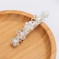 Silver alloy flower hair clip with pearls and rhinestones, elegant half-tie hair accessory. - Silver