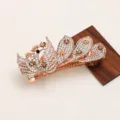 Élégante pince à cheveux paon en strass doré rose, accessoire de coiffure étincelant. - Pince à Ressort Forme Paon (F014301) / Or rose