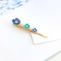Chic floral enamel hair clip with pearls, sweet and fresh style hairpin for daily wear styling. - Blue and Green
