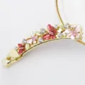 Pinza de pelo platano estrass flor esmalte aleacion dorada para mujer accesorio - HB00747 Rosa