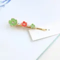 Sweet Floral Hair Clip with Pearls and Rhinestones Enamel Side Hairpin for Women - Green and Red