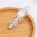 Silver alloy flower spring hair clip with faux pearls elegant back head barrette for women - Silver