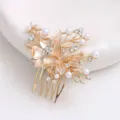 Gold floral hair comb with faux pearls and rhinestones elegant bridal and dance hair accessory. - FS20863 Brown