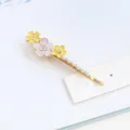 Fresh floral pearl hair clip sweet enamel rhinestone side clip for women daily hair styling accessories - Yellow and Purple