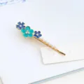 Sweet floral enamel hairpin with pearls and rhinestones, elegant side clip for cute daily hairstyles - Blue and Green