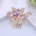 Exquisite pearl rhinestone hair comb, elegant purple floral metal headdress for women. - FS20864 Purple